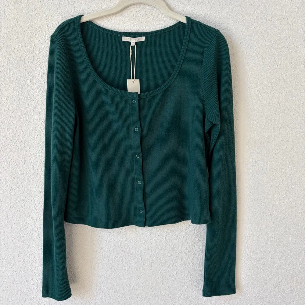 Z Supply Abigail Long Sleeve Top Noble Fir Size Medium Thermal Lounge Holiday - Picture 2 of 8
